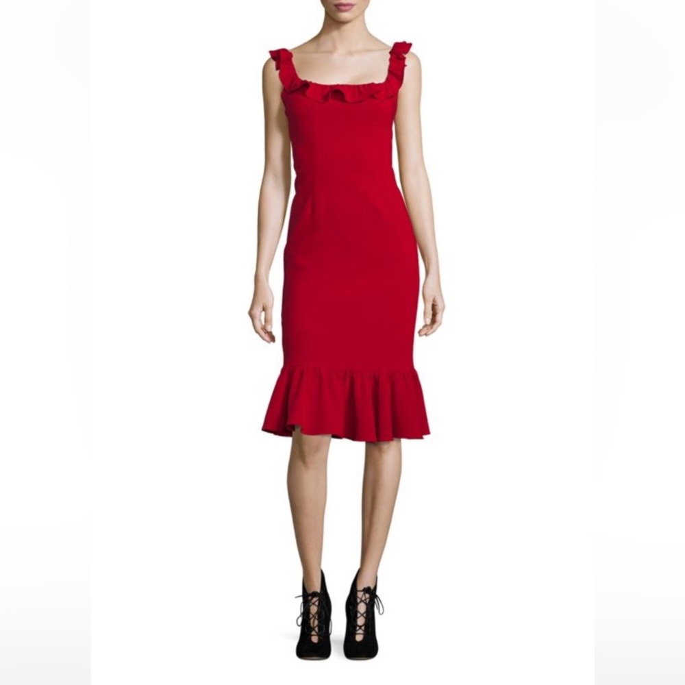 CINQ À SEPT Opalina Midi Dress w Ruffle Details in Red Size 4